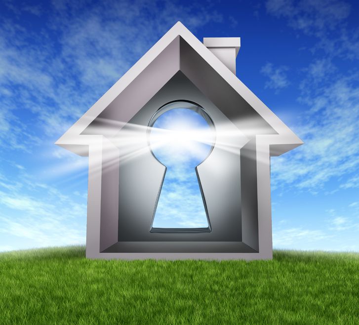 Graphic of a house with a keyhole in the centre, depicting mortgages