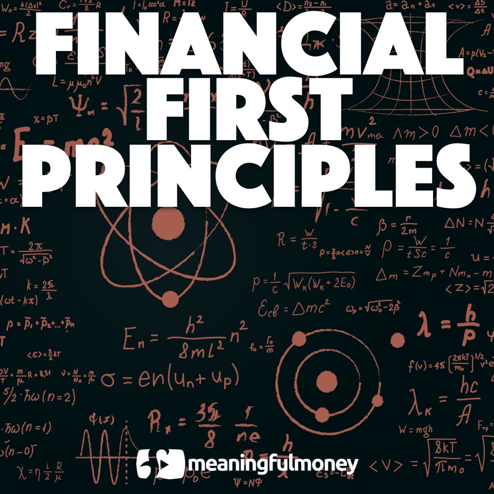 Financial first principles displayed on a blue background with pink numbers