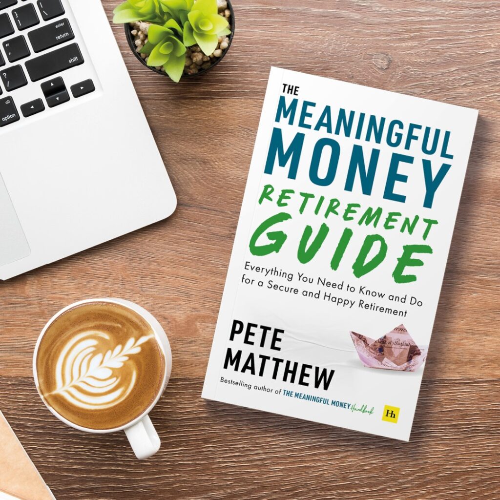 The Meaningful Money Retirement Guide – Book cover with a mug of coffee